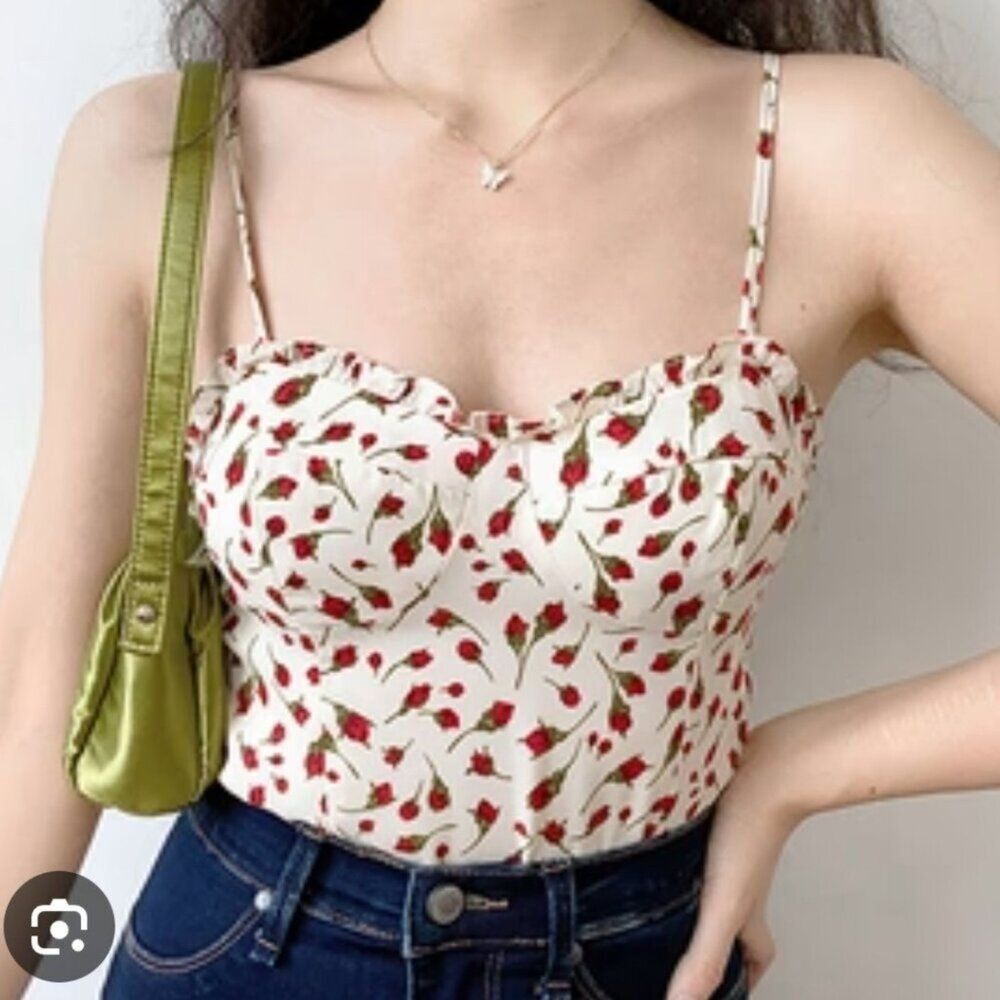 Reformation Red Roses Chic Feminine Y2K Dainty Fairy Babydoll Cami Tank Size 0